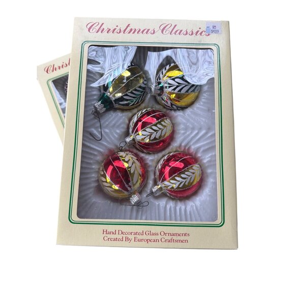6 Boxes Christmas Classics Hand Decorated Glass Ornaments By European Craftsmen - Picture 3 of 10
